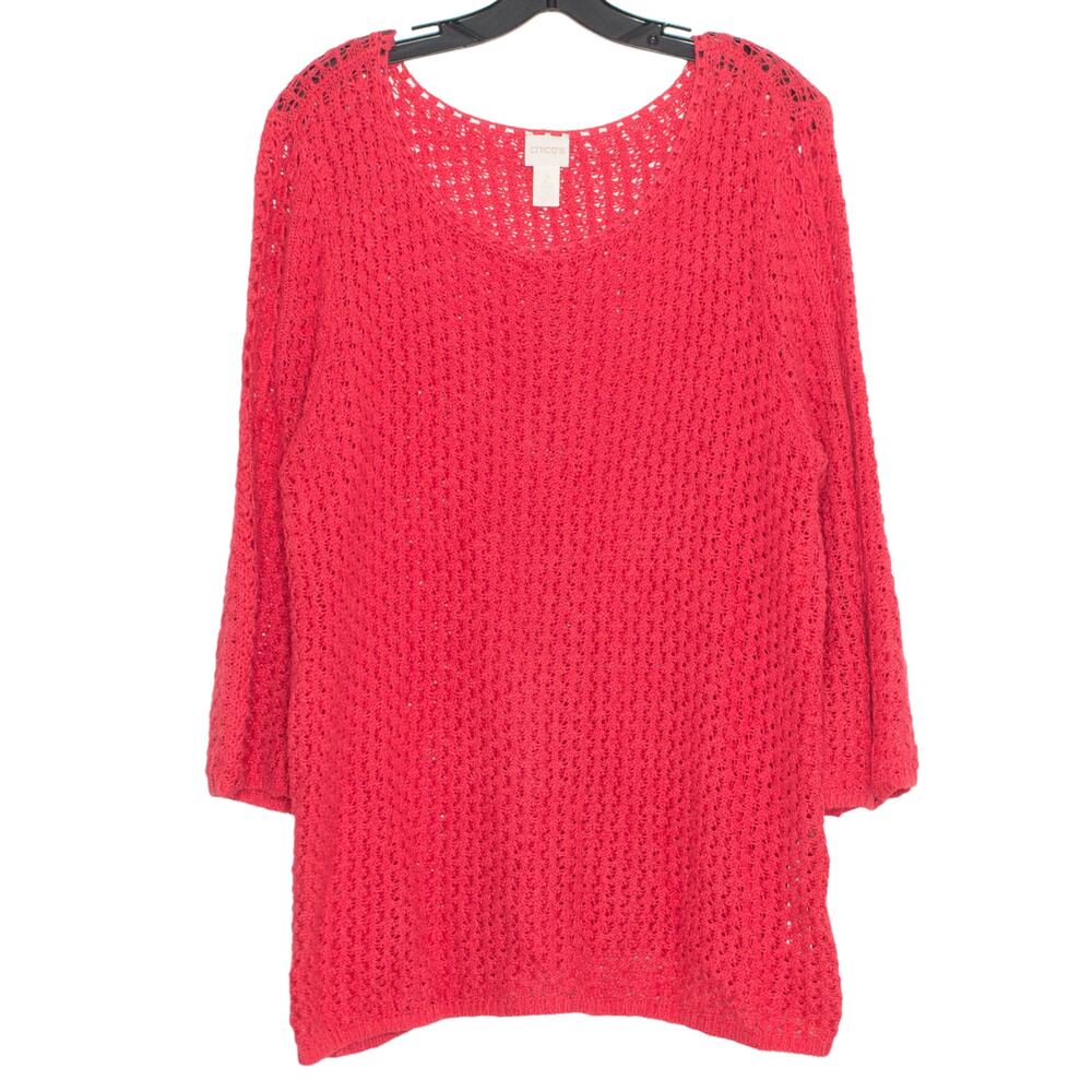 Chicos Sweater Boho Quiet Luxury Retro Cottage Minimalist Cozy Pink 2 Large 12